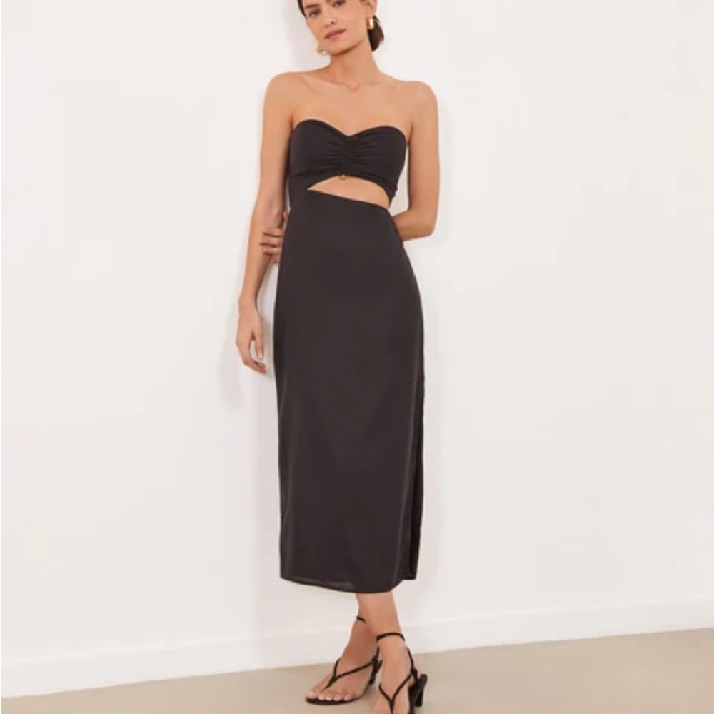 VIX Linen Black Strapless Dress small revolve